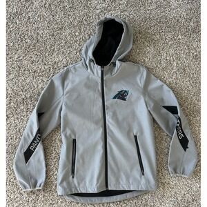 Carolina Panthers Jacket NFL Men's Medium Grey Hard Shell Full Zip Hooded